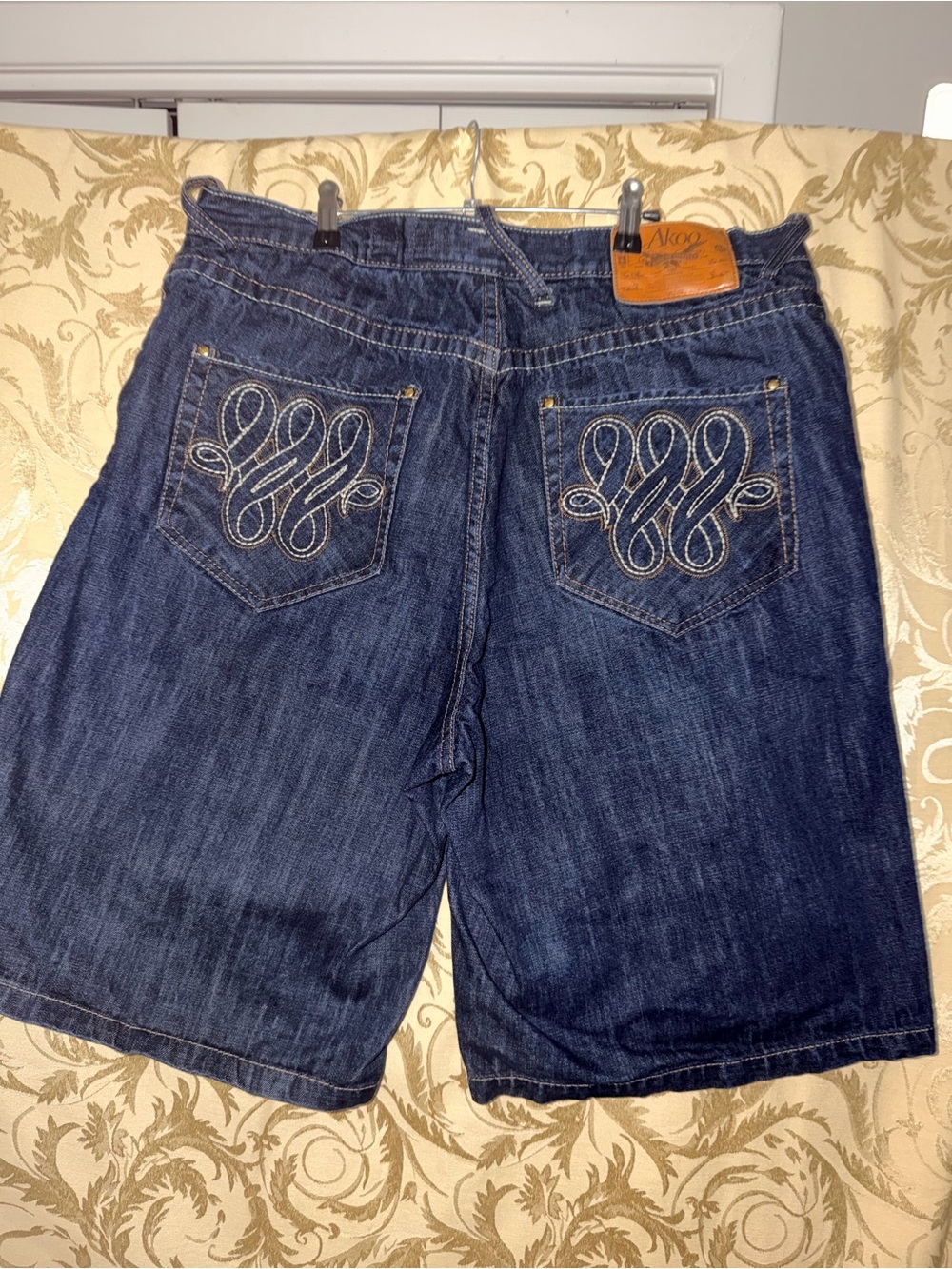 Akoo Dark Blue Denim Embroidered Back Pocket Shorts